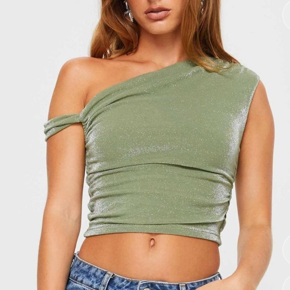 Princess Polly beller Olive Shimmer One Shoulder Tank - Picture 1 of 1